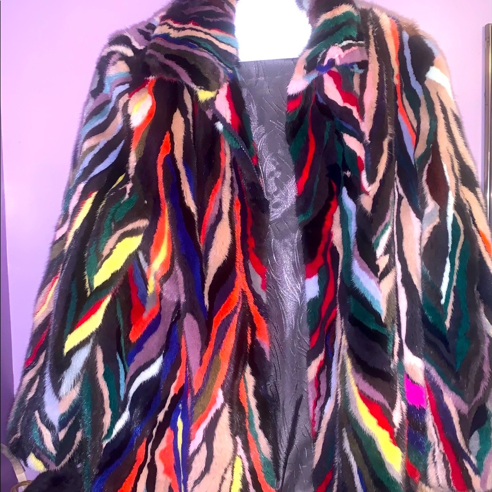 Mink multicolor(sections) bomber jacket